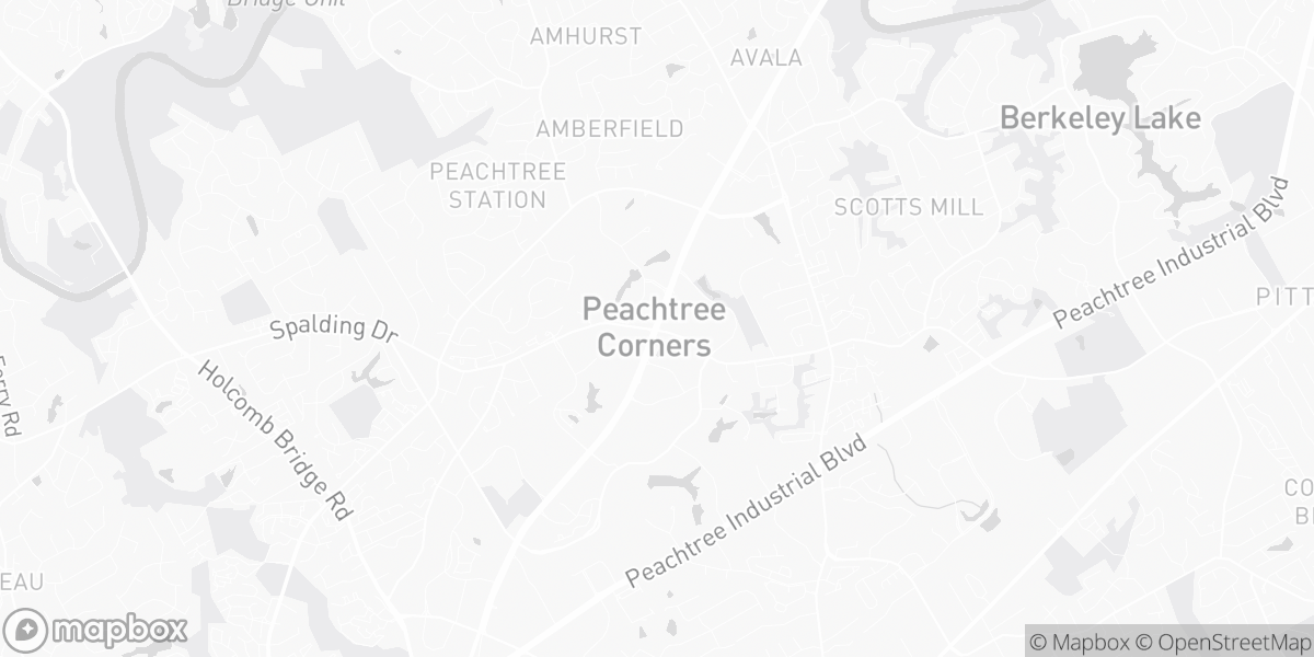 Map of Peachtree Corners, GA service area for DeKalb Flooring Pros coverage.